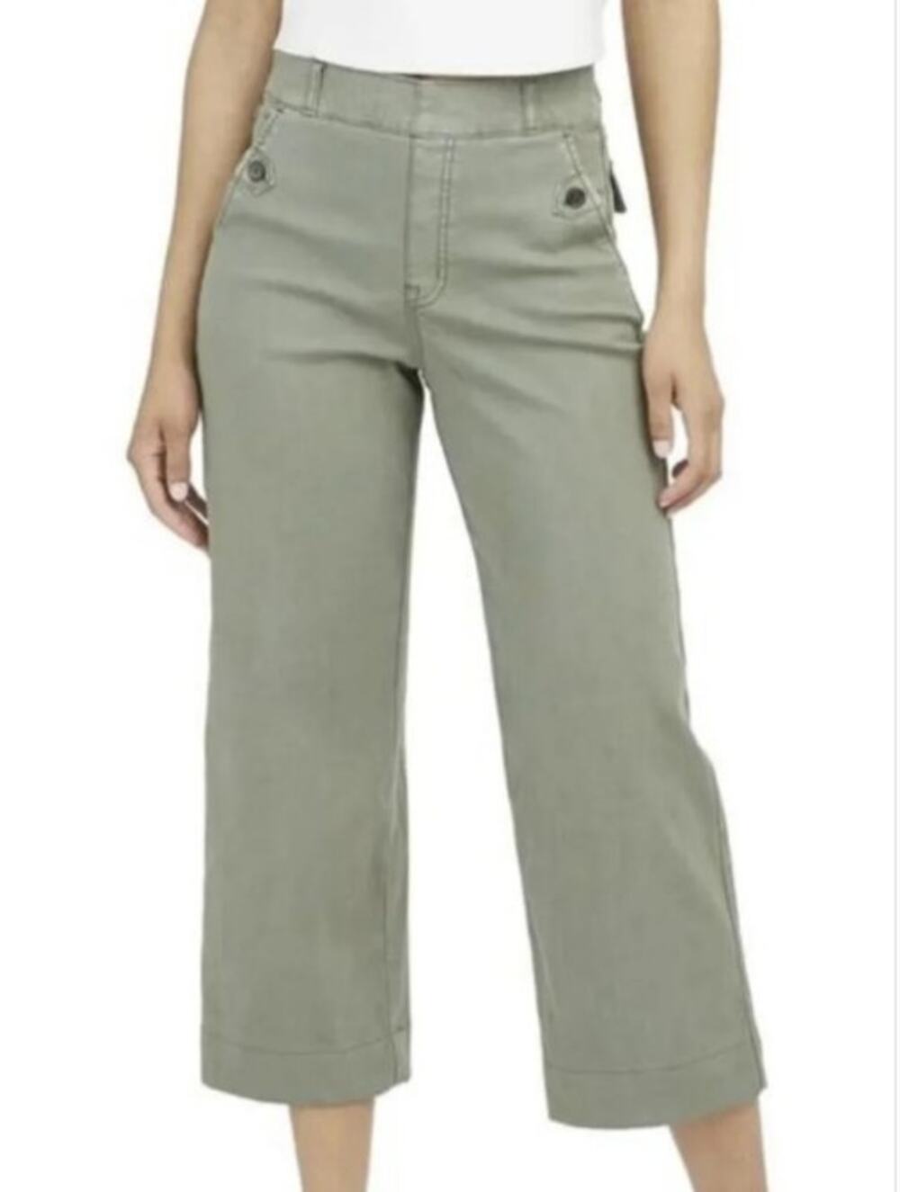 Spanx Cropped Wide Leg Pants Green L Stretch Twill